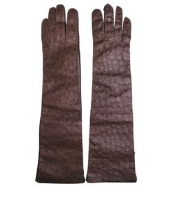 Prada Long Gloves, Ostrich, Brown, Sz7.5, B